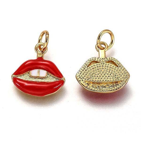 

PandaHall Brass Enamel Charms, Long-Lasting Plated, Real 18K Gold Plated, with Jump Ring, Lip with Teeth, Red, 14x13x2.3mm, Hole: 3.3mm...