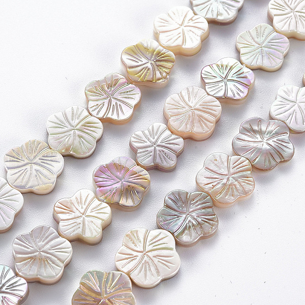 

PandaHall Electroplated Natural Freshwater Shell Beads Strands, Flower, Seashell Color, 11~14x11.5~14x2~3.5mm, Hole: 0.6mm, about...