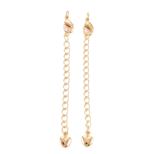 

PandaHall Brass Chain Extender, with Curb Chains and Heart Charms & Lobster Claw Clasps, Nickel Free, Real 18K Gold Plated, 67mm, Clasp...