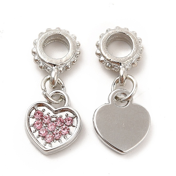 

PandaHall Rack Plating Alloy Rhinestone European Dangle Charms, Large Hole Charms, Heart, Platinum, Light Rose, 23mm, Heart: 11.6x10x1.6mm..., Pink