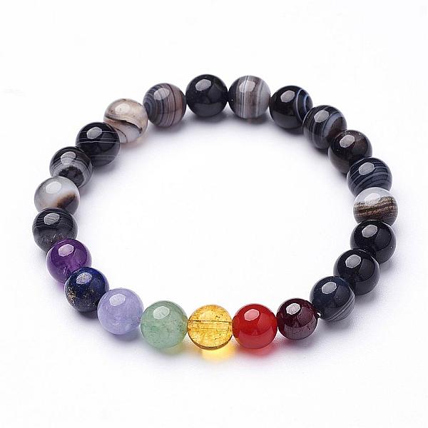 

PandaHall Natural Striped Agate/Banded Agate Beaded Stretch Bracelets, with Other Mixed Gemstone Beads, Colorful, 2-1/8 inch(53mm) Mixed...
