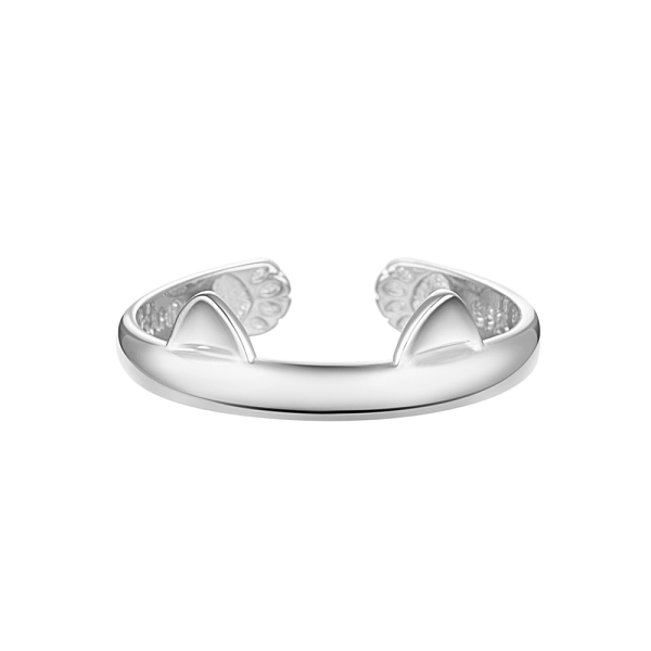 TINYSAND Cute And Delicate Cat Ears Rhodium Plated 925 Sterling Silver Cuff Rings