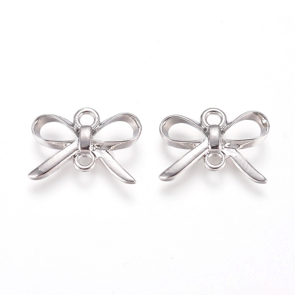 

PandaHall Brass Links, Long-Lasting Plated, Bowknot, Real Platinum Plated, 10x14x2mm, Hole: 1.6mm Brass Bowknot