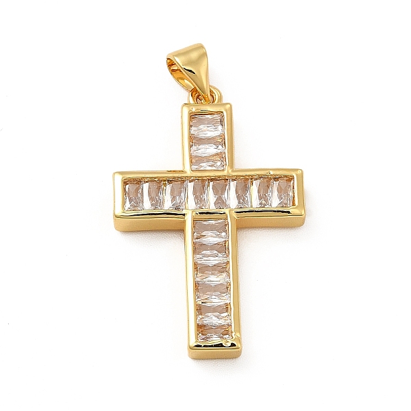 

PandaHall Rack Plating Brass Micro Pave Cubic Zirconia Pendants, Cadmium Free & Lead Free, Real 18K Gold Plated, Religion Cross Charm, Clear...
