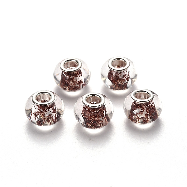 

PandaHall Transparent Glass European Beads, Large Hole Rondelle Beads, with Glitter Sequins and Platinum Tone Brass Double Cores, Coconut...
