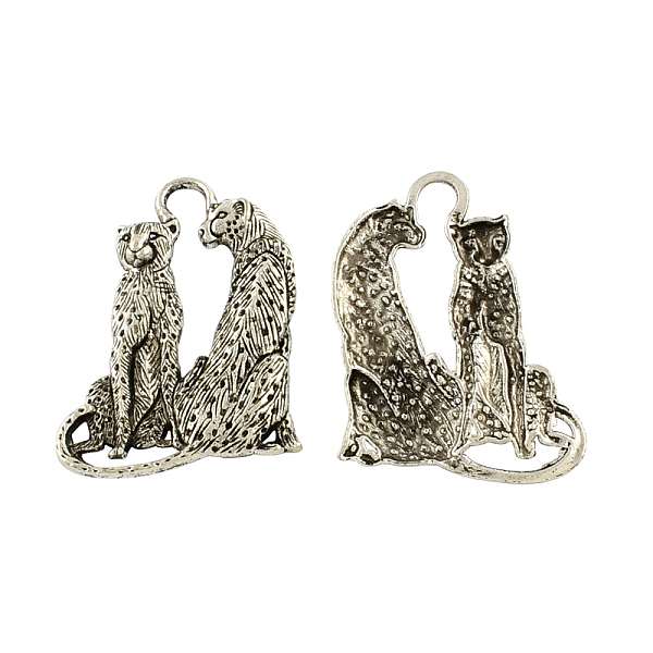 

PandaHall Tibetan Style Alloy Double Cheetah Big Pendants, Cadmium Free & Lead Free, Antique Silver, 64x45x4.5mm, Hole: 7.5mm, about...