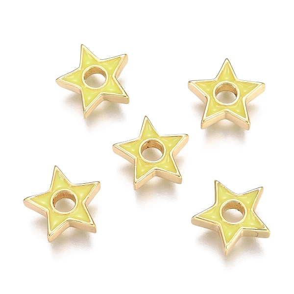 

PandaHall Brass Enamel Beads, Star, Real 18K Gold Plated, Yellow, 10.2x10.4x2.7mm, Hole: 2.6mm Alloy+Enamel Star Yellow