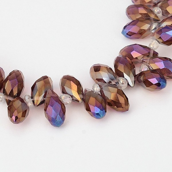 

PandaHall Electroplate Glass Beads Strands, Top Drilled Beads, Faceted Teardrop, AB Color Plated, Purple, 12~13x6mm, Hole: 1mm, about...