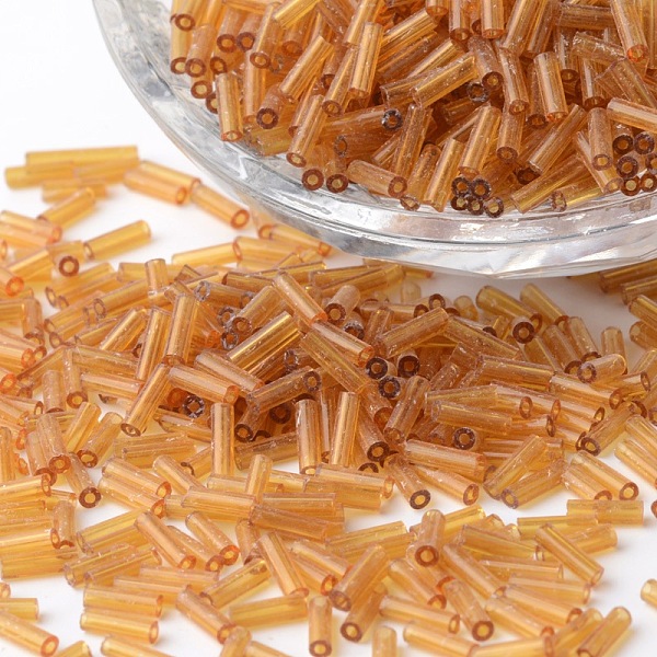 

PandaHall Transparent Glass Bugle Beads, Round Hole, Dark Orange, 6~7x1.5~2mm, Hole: 0.5mm, about 12500pcs/bag Glass Orange