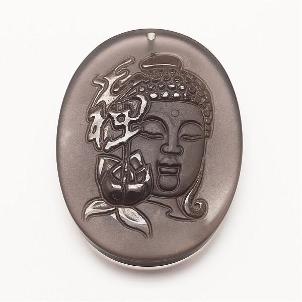 

PandaHall Carved Natural Obsidian Big Pendants, Flat Oval with Buddha, 52.5x39x9mm, Hole: 2mm Obsidian Human