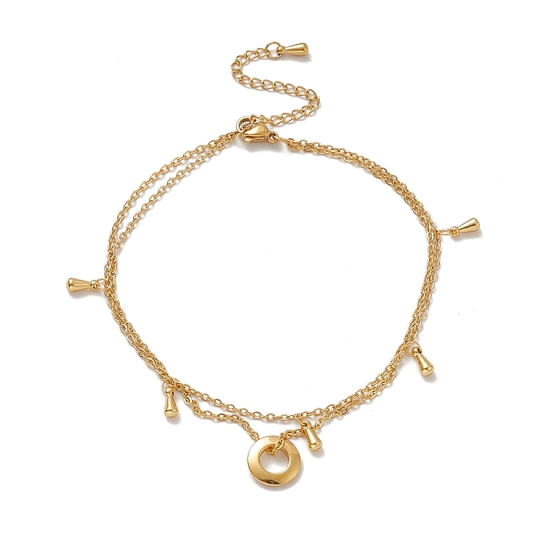 

PandaHall Vacuum Plating 304 Stainless Steel Cable Chain Multi-strand Anklet, Donut & 201 Stainless Steel Teardrop Charm Double Layer Anklet...
