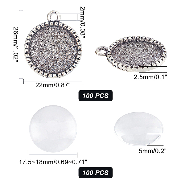 

PandaHall ARRICRAFT 200Pcs DIY Half Round Pendant Making Kits, Including Tibetan Style Alloy Settings and Transparent Glass Cabochons..., Clear