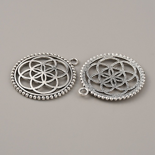 

PandaHall Tibetan Style Zinc Alloy Pendants, Flower of Life Charms, Antique Silver, 45x39.5x2mm, Hole: 3mm Alloy Flower