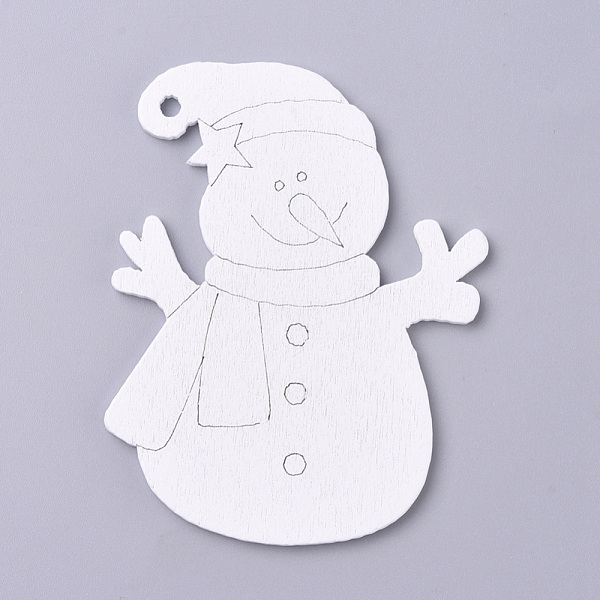 

PandaHall Natural Poplar Wood Big Pendants, Spray Painted, for Christmas, Snowman, White, 69.5x53.5x2.5mm, Hole: 2.5mm Wood Others White