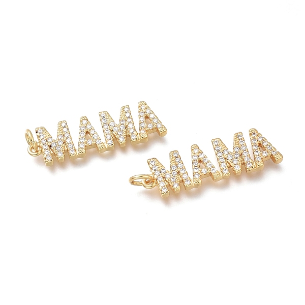 

PandaHall Brass Micro Pave Cubic Zirconia Pendants, with Jump Rings, for Mother's Day, Long-Lasting Plated, Word Mama, Real 18K Gold Plated..., Clear