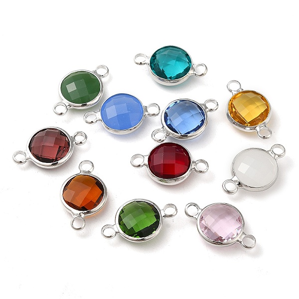 

PandaHall Brass Pave Faceted Glass Connector Charms, Platinum Plated Flat Round Links, Mixed Color, 18x11x5mm, Hole: 2mm Brass+Glass Flat..., Multicolor