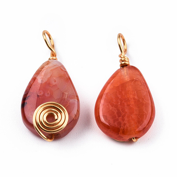 

PandaHall Natural Agate Pendants, with Light Gold Plated Brass Findings, Teardrop Charm, Dyed & Heated, Coral, 27~29x12.5~13.5x6~7mm, Hole..., Red