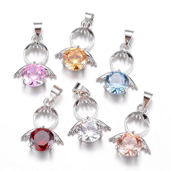 

PandaHall Brass Cubic Zirconia Pendant, Angel, Platinum, Mixed Color, 20x14x5mm, Hole: 4x5mm Brass+Cubic Zirconia Angel & Fairy Multicolor