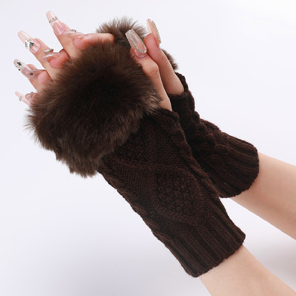 PandaHall Polyacrylonitrile Fiber Yarn Knitting Fingerless Gloves, Fluffy Winter Warm Gloves with Thumb Hole, Coconut Brown, 200~260x125mm...