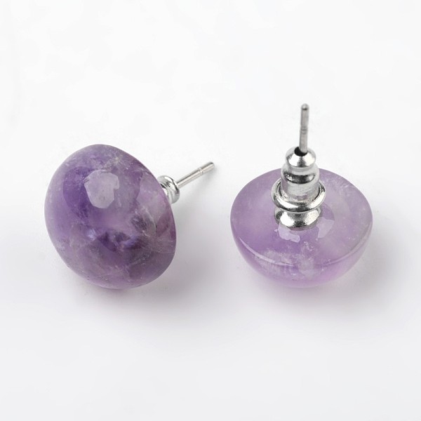 

PandaHall Half Round Dome Natural Amethyst Stud Earrings, with Platinum Plated Brass Findings, 18mm, Pin: 0.8mm Amethyst