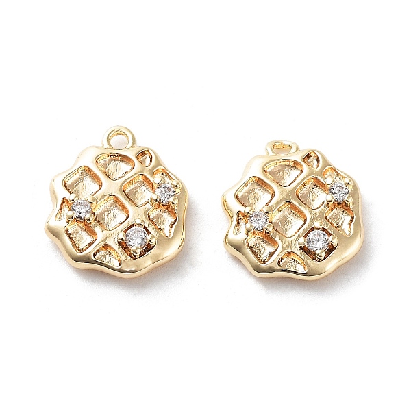 

PandaHall Rack Plating Brass Micro Pave Cubic Zirconia Pendants, Waffle Charm, Real 18K Gold Plated, 13.5x11.5x3mm, Hole: 1.4mm Brass+Cubic..., Clear