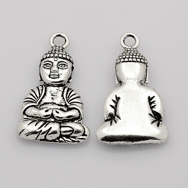 

PandaHall Buddhist Findings Tibetan Style Alloy Buddha Pendants, Antique Silver, 39x23.5x6mm, Hole: 3mm Alloy Human
