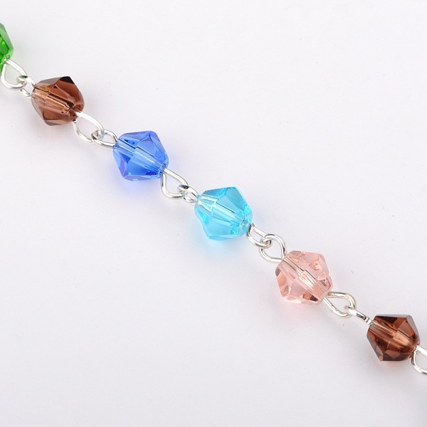 

PandaHall Handmade Bicone Glass Beads Chains for Necklaces Bracelets Making, with Silver Color Plated Iron Eye Pin, Unwelded, Colorful, 39.3...