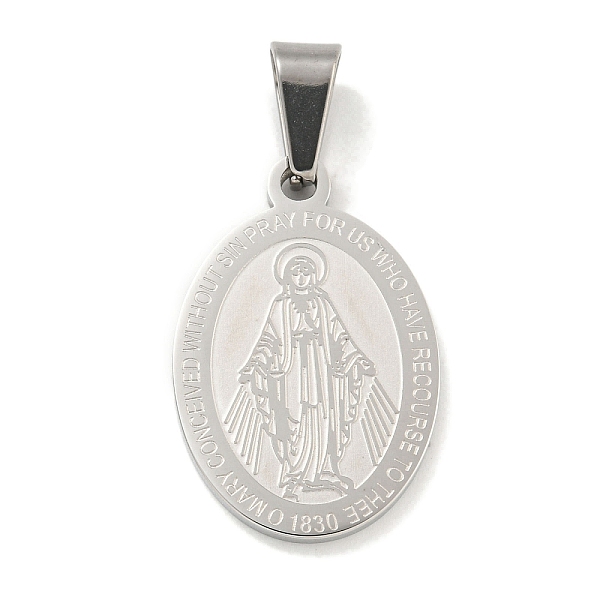 

PandaHall 304 Stainless Steel Pendants, Oval with Saint Charm, Stainless Steel Color, 27x18x2mm, Hole: 6x3.5mm 304 Stainless Steel Oval