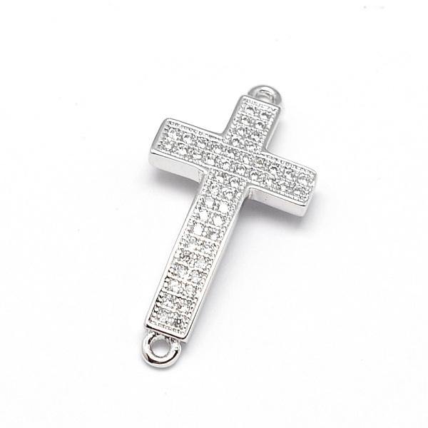 

PandaHall Curved Latin Sideways Cross Brass Micro Pave Cubic Zirconia Links, Clear, Cadmium Free & Nickel Free & Lead Free, Real Platinum...