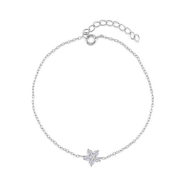925 Sterling Silver Cubic Zirconia Flower Link Bracelets