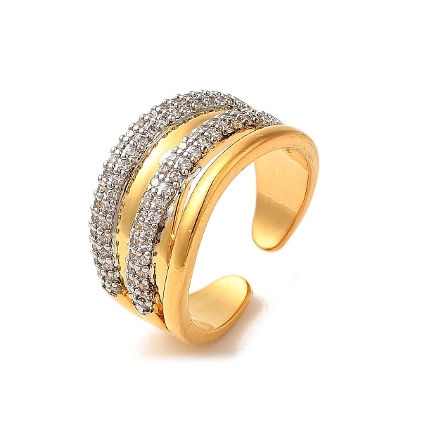 1Pc Brass Micro Pave Cubic Zirconia Cuff Rings for Women