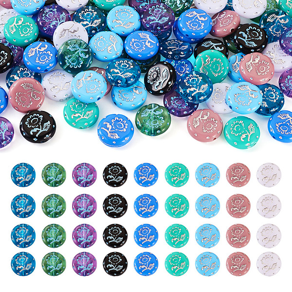 

PandaHall 90Pcs 9 Style Opaque & Transparent Acrylic Beads, Metal Enlaced, Flat Round with Flower Pattern, Mixed Color, 17.5~18x5~5.5mm..., Multicolor