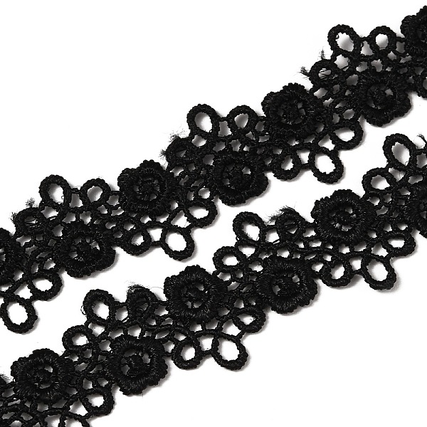 

PandaHall Polyester Lace Trim, Flower Lace Trimming for Garment Accessories, Black, 5/8 inch(15mm) Polyester Flower Black