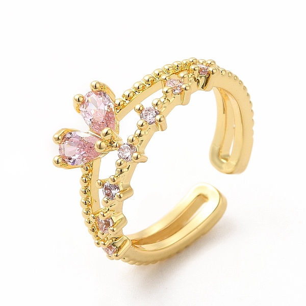 

PandaHall Pink Cubic Zirconia Heart Open Cuff Ring, Brass Jewelry for Women, Golden, Inner Diameter: 16mm Brass+Cubic Zirconia Pink