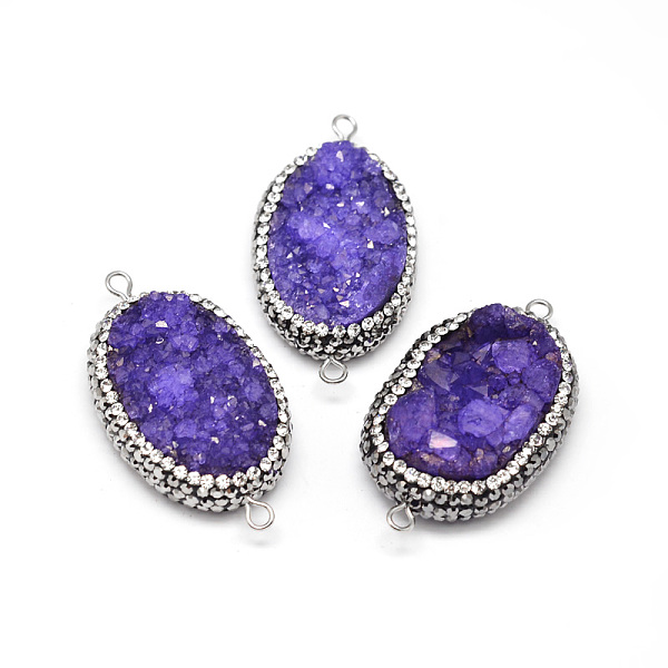 

PandaHall Oval Natural Druzy Agate Links connectors, with Polymer Clay Rhinestone and Platinum Tone Brass Findings, Mauve..., Purple