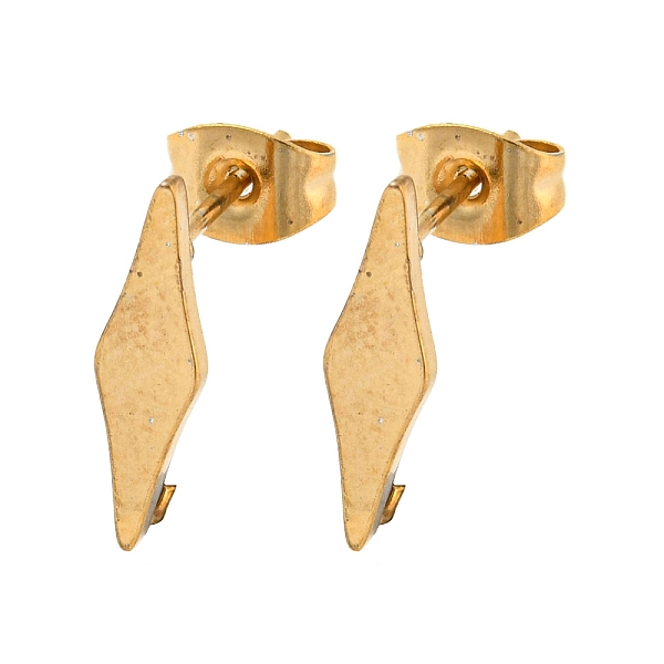 

PandaHall Ion Plating(IP) 304 Stainless Steel Stud Earring Findings, with Vertical Loop, Rhombus, Golden, 15x4mm, Hole: 2.5mm, Pin: 0.7mm...