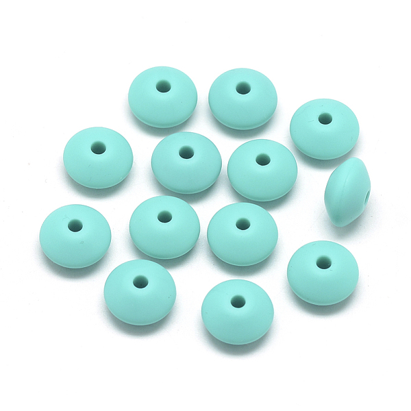 

PandaHall Food Grade Eco-Friendly Silicone Beads, Chewing Beads For Teethers, DIY Nursing Necklaces Making, Rondelle, Cyan, 12x6~7mm, Hole...