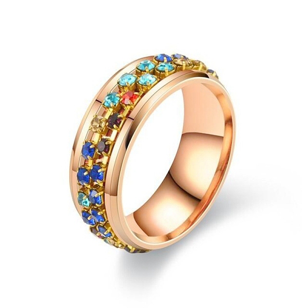 

PandaHall Colorful Rinestone Rotating Finger Ring, Titanium Steel Fidget Spinner Ring for Calming Worry Meditation, Rose Gold, US Size 10..., Multicolor