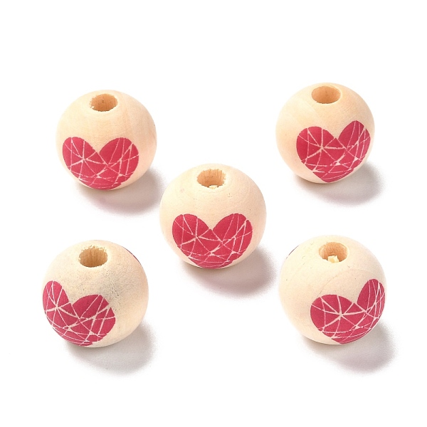 

PandaHall Printed Wood European Beads, Large Hole Beads, Round with Heart Pattern, Blanched Almond, 16x15mm, Hole: 4mm Wood Round