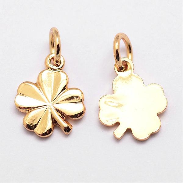 

PandaHall Brass Charms, Clover, Cadmium Free & Nickel Free & Lead Free, Real 18K Gold Plated, 11x9x1mm, Hole: 3mm Brass Clover