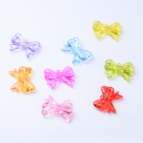

PandaHall Transparent Acrylic Pendants, Bowknot, Mixed Color, 34.5x44x10mm, Hole: 2~3mm Acrylic Bowknot Multicolor