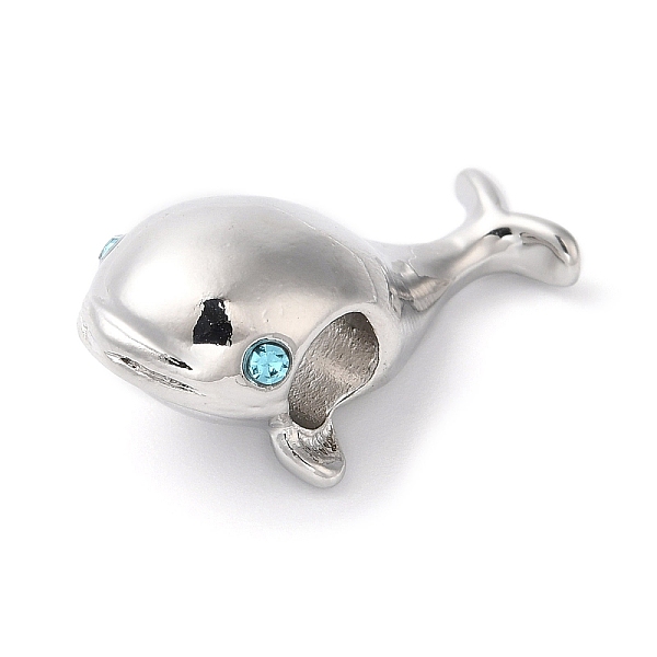 

PandaHall Rack Plating Alloy Rhinestone European Style Beads, Large Hole Beads, Whale Shape, Platinum, 24x15x9mm, Hole: 5mm Alloy+Rhinestone..., Cyan