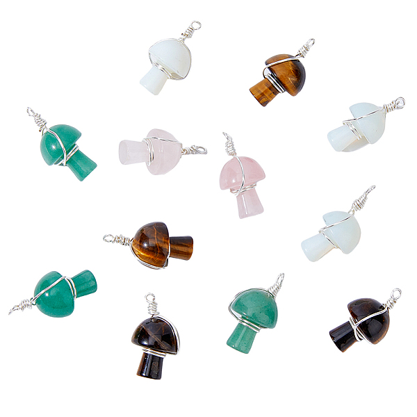 

PandaHall HOBBIESAY 12Pcs Natural & Synthetic Gemstone Pendants, with Silver Tone Copper Wire Wrapped, Mushroom Charm, Mixed Dyed and Undyed..., Multicolor