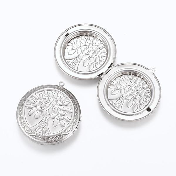 

PandaHall 304 Stainless Steel Locket Pendants, Photo Frame Charms for Necklaces, Flat Round with Tree of Life, Stainless Steel Color...