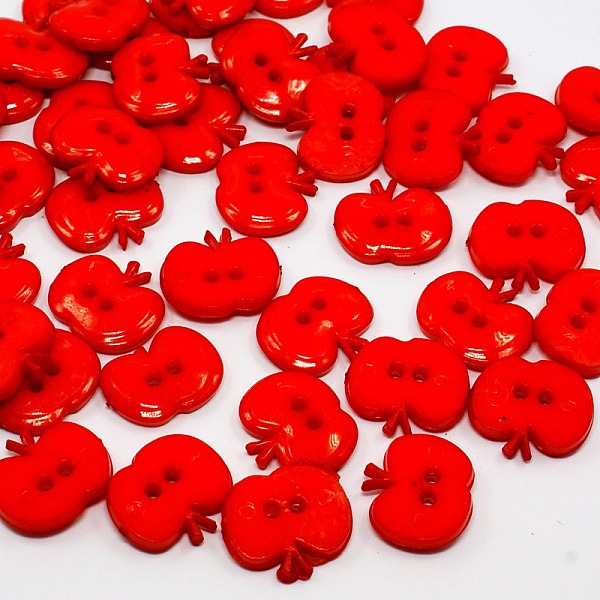 

PandaHall Acrylic Buttons, 2-Hole Apple Sewing Buttons, Dyed, Red, 14x16x2.5mm, Hole: 2mm Acrylic Fruit Red
