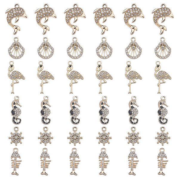 

PandaHall SUNNYCLUE 36Pcs 6 Style UV Plating Alloy Pendants, with Crystal Rhinestone, Helm & Shell & Sea Horse & Fishbone & Flamingo Charms...