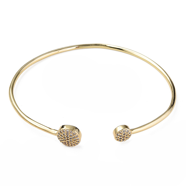 

PandaHall Cubic Zirconia Flat Round Open Cuff Bangle, Real 18K Gold Plated Brass Jewelry for Women, Clear, Inner Diameter: 2-3/8 inch(6.1cm)...