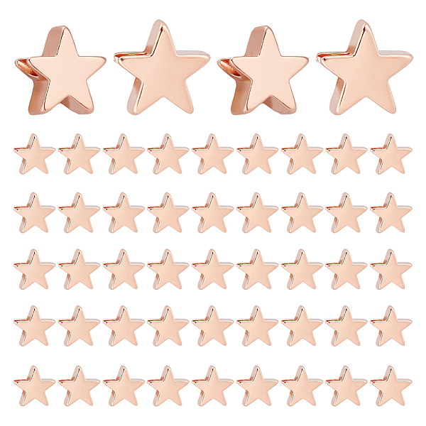 

PandaHall Brass Beads, Star, Rose Gold, 7.5x8x3mm, Hole: 1.6mm, 60pcs/box Brass Star