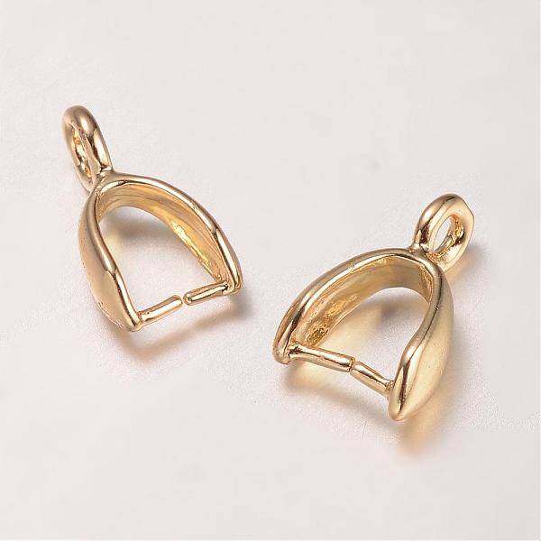 

PandaHall Brass Pinch Bails, Rack Plating & Long-Lasting Plated, Golden, 10x7x3.5mm, Hole: 1.5mm, Pin: 0.7mm Brass