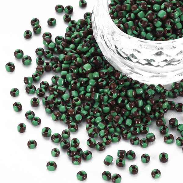 

PandaHall 8/0 Two Tone Opaque Glass Seed Beads, Opaque Colours Seep, Round Hole, Column, Green, 3~3.5x2~2.5mm, Hole: 1mm, about 450g/Pound...